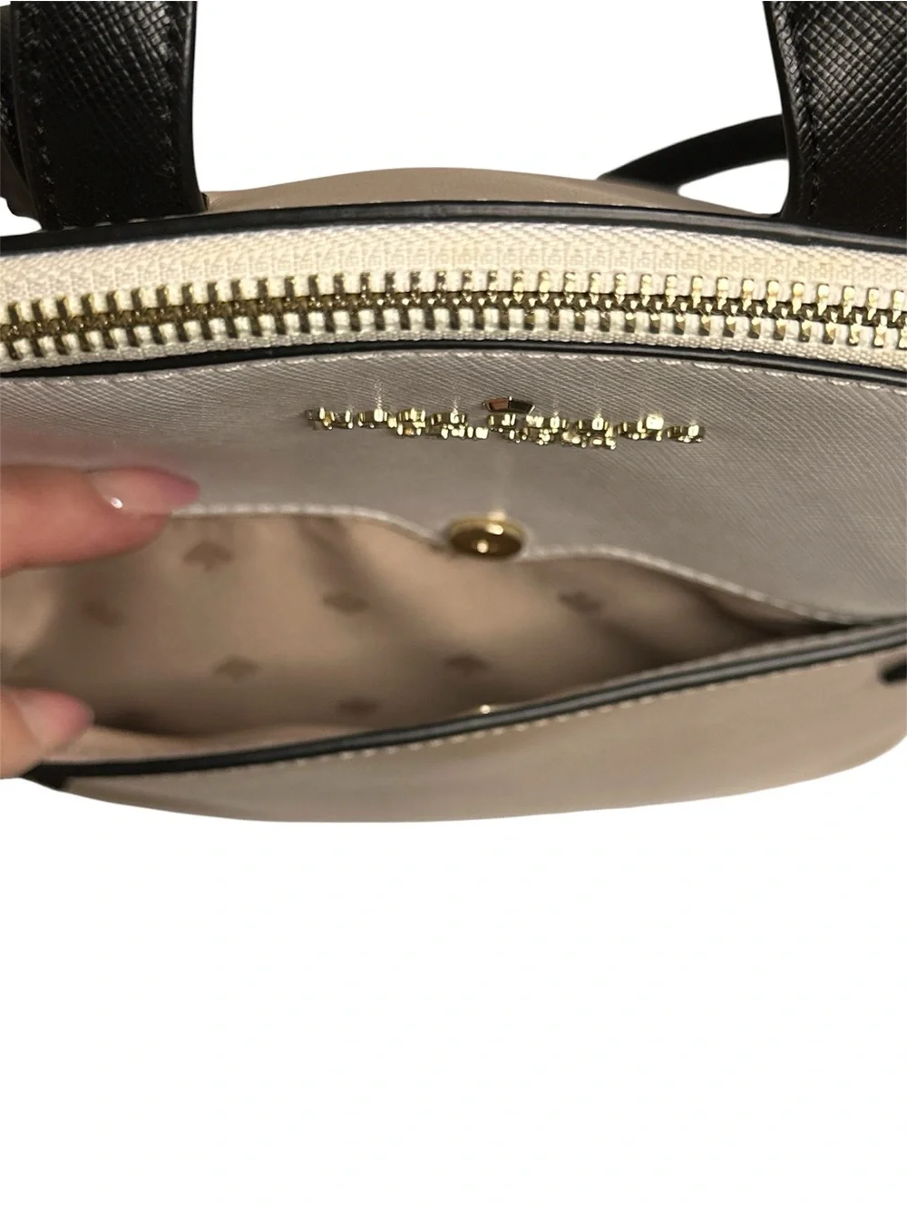 Kate Spade NY Staci Dome Leather Medium Backpack colorblock warm beige black - Picture 4 of 8
